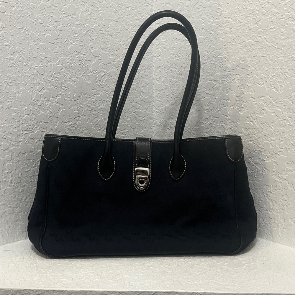 Vintage Dooney & Bourke Black Signature Double Handle Monogram Tote Bag